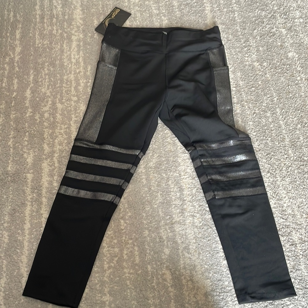 BSP black leggings with metallic striped design